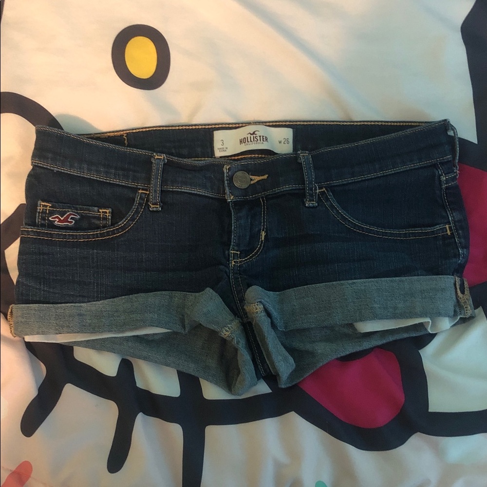 Hollister Rolled Cuff Dark Blue Denim Shorts